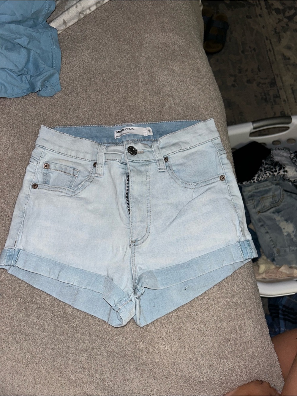 Garage Light Blue Denim Cuffed Jean Shorts